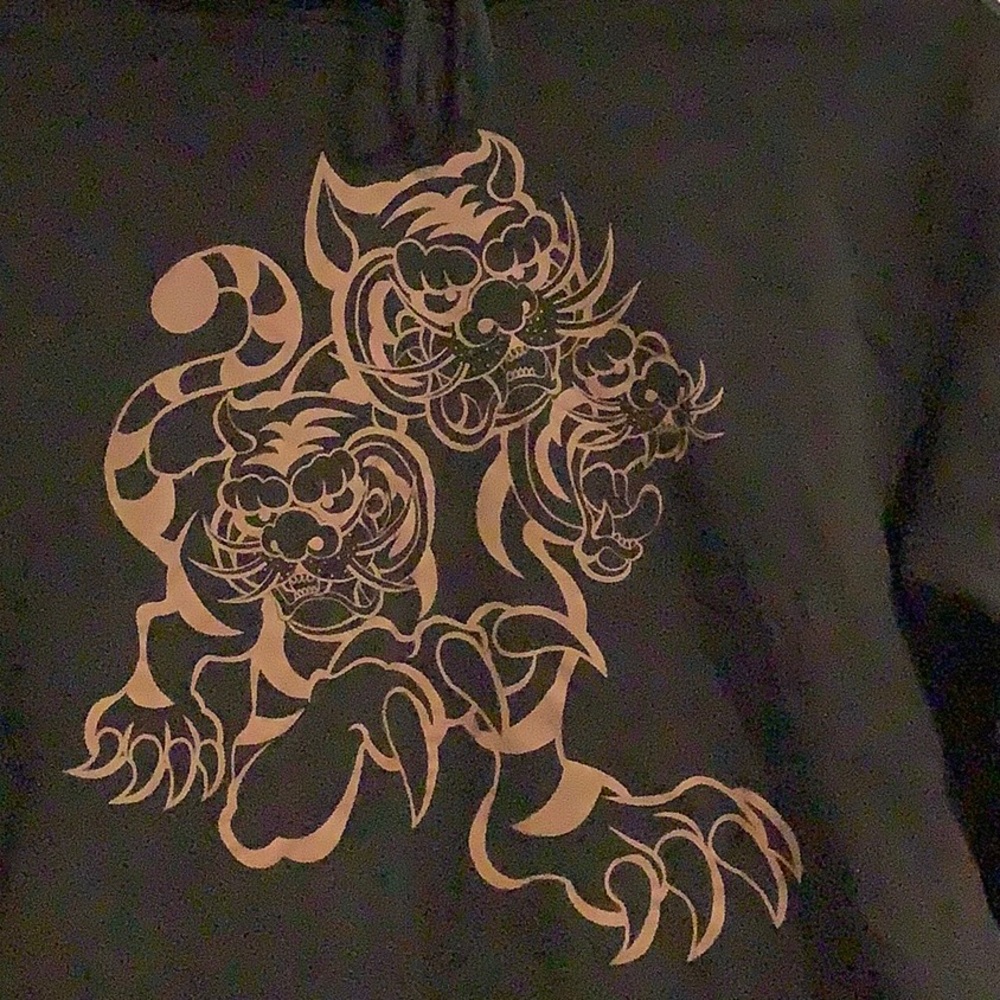 KENZO X KANSAI YAMAMOTO Trois Tigres Three Headed Tiger Unisex Black Hoodie M - Picture 2 of 9